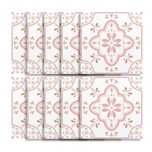 10Pcs Waterproof Pink Pattern Tile Stickers with Vintage Charm for Walls